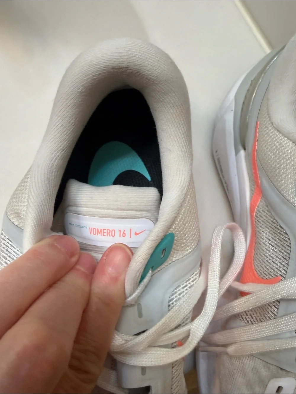 Nike Women’s White Running Shoes with Coral and Teal Accents